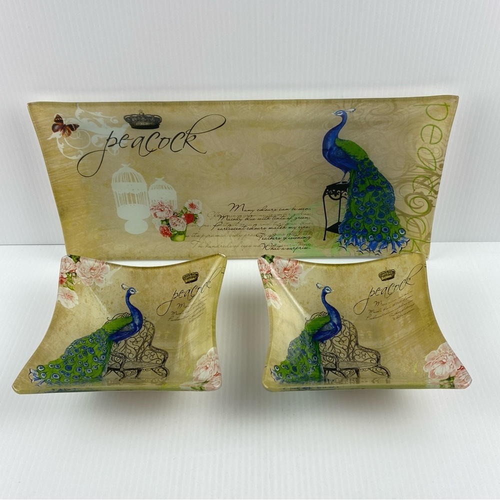 Peacock Hors-d'oeuvres 3 pieces glass dish set